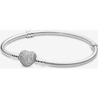 Pandora 590727CZ-19 Moments Sparkling Heart Clasp Snake Chain Bracelet