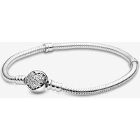 Pandora 590743-17 Moments Sparkling Heart Clasp Snake Chain Bracelet