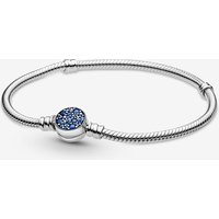 Pandora 599288C01-18 Moments Sparkling Blue Disc Clasp Snake Chain Bracelet