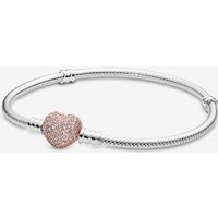 Pandora Moments Pave Heart Clasp Snake Chain Bracelet 18 cm