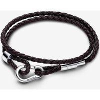 Pandora Moments Brown Braided Double Leather Bracelet