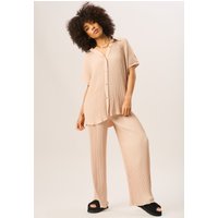 Beige Plisse Loungewear Wide Leg Trousers