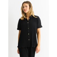 Black Plisse Short Sleeve Oversized Shirt