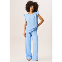 Blue Textured Elastic Waist Pull On Trousers