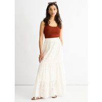 White Tiered Lace Embroidered Long Skirt