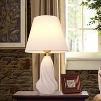 3D Pure White Ceramic Spiral Vase Table Lamp with Fabric Shade