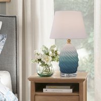 3D Blue Green White Gradient Threaded Ceramic Table Lamp with Fabric Shade