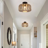 Modern Black Bamboo LED Ceiling Light – Handwoven Natural Fixture for Bedroom & Living Room