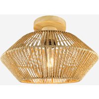 Rustic Hemp Rope Flush Ceiling Light – Handwoven Rattan Fixture for Hallways & Entryways
