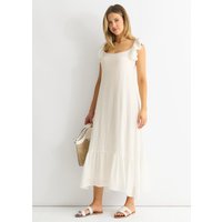 White Ruffle Short Sleeve Viscose Maxi Dress