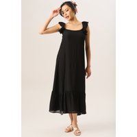 Black Ruffle Short Sleeve Viscose Maxi Dress
