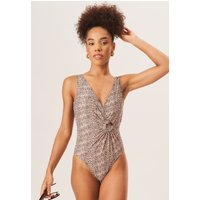 Brown D Ring Detail Wrap Front Swimsuit