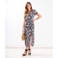 Multicoloured Floral Wrap Midi Dress | Clothing Size: 10