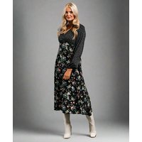 Black Floral Long Sleeve Midi Dress | Clothing Size: 8