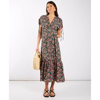 Multicoloured Floral Gathered Sleeve Midi Dress | Clothing Size: 16