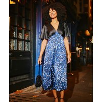 Blue Leopard Printed Satin Midi Dress | Clothing Size: 10