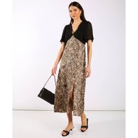 Animal Satin Mix Flutter Sleeve Midi Dress | Clothing Size: 8