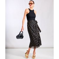 Black Foil Wrap Midi Skirt | Clothing Size: 8