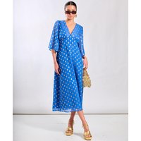 Blue Foil Chiffon Midi Dress | Clothing Size: 10