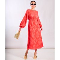 Coral Long Sleeve Jacquard Midi Dress | Clothing Size: 10