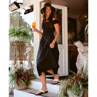 Black Cotton Shirred Bardot Midi Dress | Clothing Size: 10
