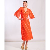 Orange Foil Chiffon Midi Dress | Clothing Size: 18