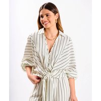 White Stripe Tie Front Shirt | Clothing Size: L