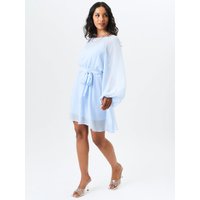 Blue Long Sleeve Chiffon Foil Mini Dress