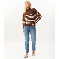 Brown High Neck Stripe Oversized Jumper