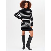 Black High Neck Stripe Oversized Tunic Dress
