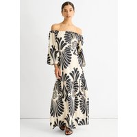 Cream Bardot Mono Print Maxi Dress