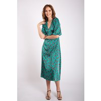 Green Animal Print V Neck Shift Midi Dress