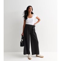 Black Elasticated Wide leg Tie detail Trousers