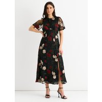 Black Angel Sleeves Embroidered Occasion Midi Dress