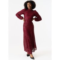 Burgundy Sequin High Neck Occasion Midi Dress