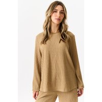Camel Textured Long Sleeves Oversized Top