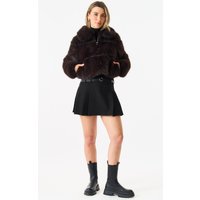 Brown Panel Faux Fur Cropped Jacket