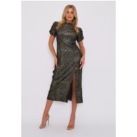 Black Foil Velour Midi Dress