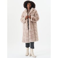 Stone Panelled Hooded Longline Fur Coat