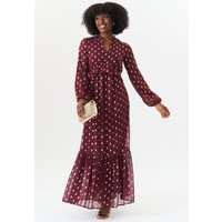 Burgundy Foil Print Ruffle Midi Dress