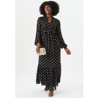 Black Foil Print Ruffle Midi Dress