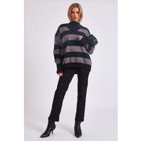 Grey Wide Stripe Oversized Jumper
