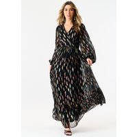 Black Metallic Print Full Sleeve Maxi Dress