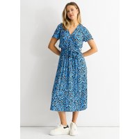 Blue Short Sleeve Animal Print Wrap Front Midi Dress