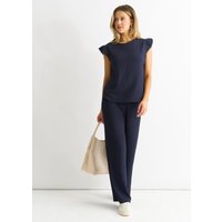 Dark Blue Frill Sleeves Textured Oversized Top
