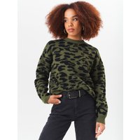 Khaki Animal Print Crew Neck Knit Jumper