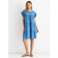 Denim Blue Chambray Frill Sleeves Flared Mini Dress