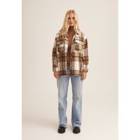 Camel Check Oversized Pocket Detail Shacket
