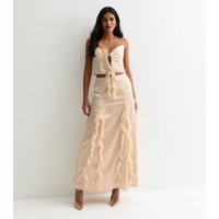 Champagne Satin Ruffle Tie Front Top