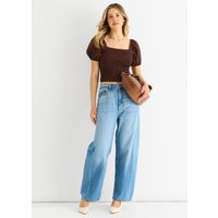 Chocolate Puff Sleeve Shirred Cotton Top